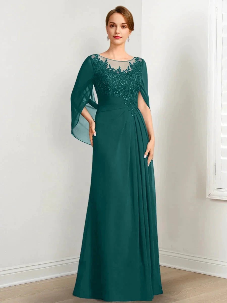 A-Line/Princess Scoop Floor-Length Mother of the Bride Dresses with Pleated &amp; Sequins by Dreamylily