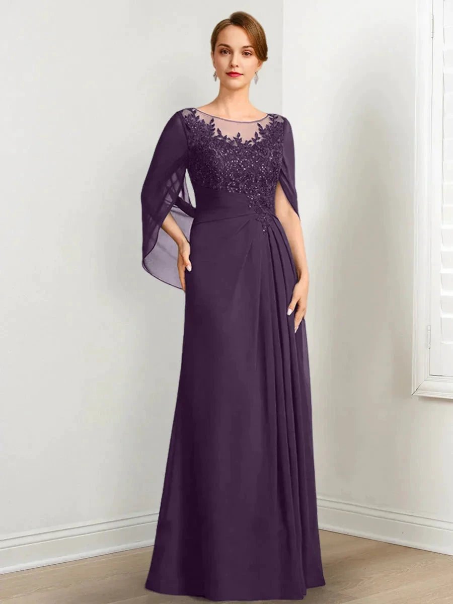 A-Line/Princess Scoop Floor-Length Mother of the Bride Dresses with Pleated &amp; Sequins by Dreamylily
