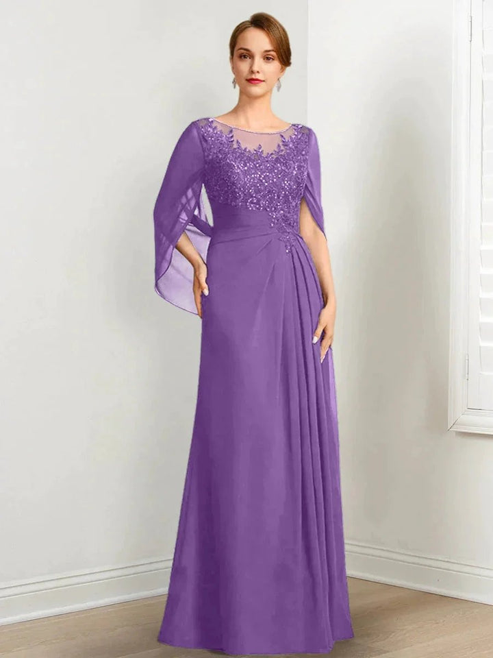 A-Line/Princess Scoop Floor-Length Mother of the Bride Dresses with Pleated &amp; Sequins by Dreamylily