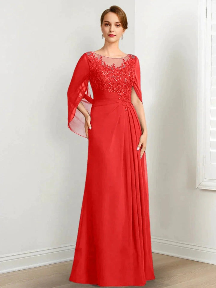 A-Line/Princess Scoop Floor-Length Mother of the Bride Dresses with Pleated &amp; Sequins by Dreamylily
