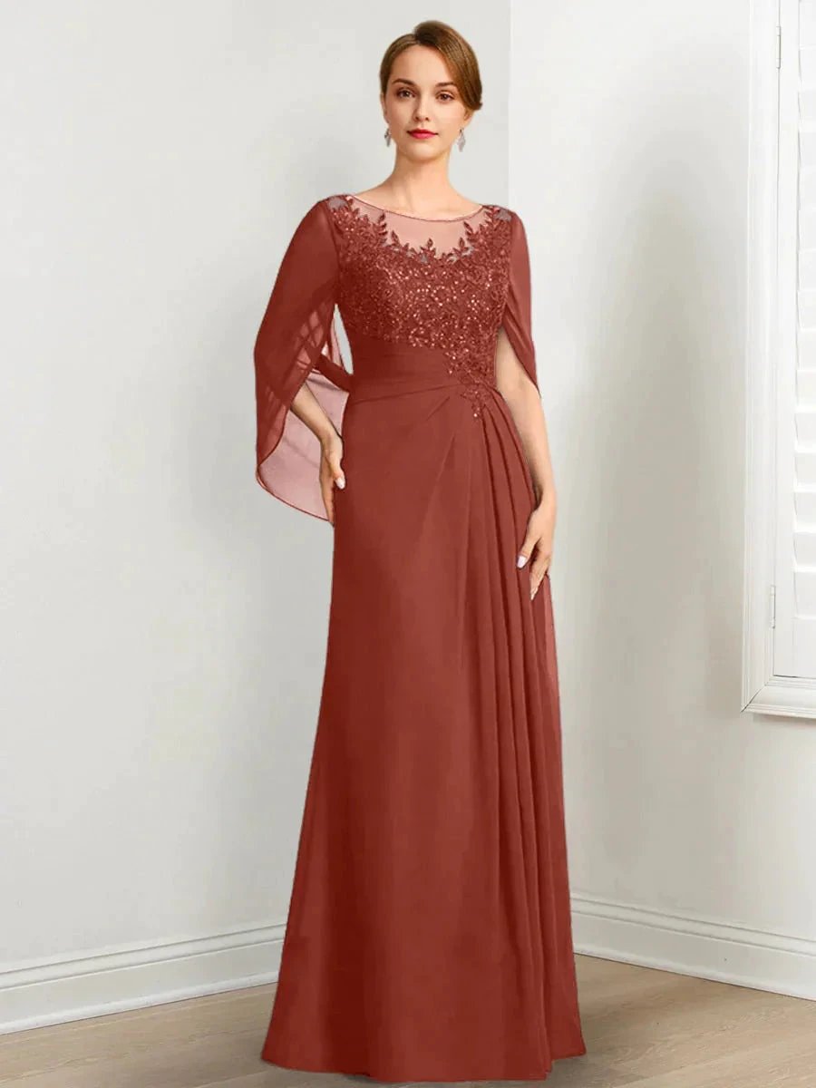 A-Line/Princess Scoop Floor-Length Mother of the Bride Dresses with Pleated &amp; Sequins by Dreamylily