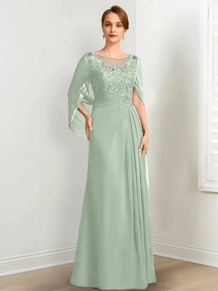 A-Line/Princess Scoop Floor-Length Mother of the Bride Dresses with Pleated &amp; Sequins by Dreamylily