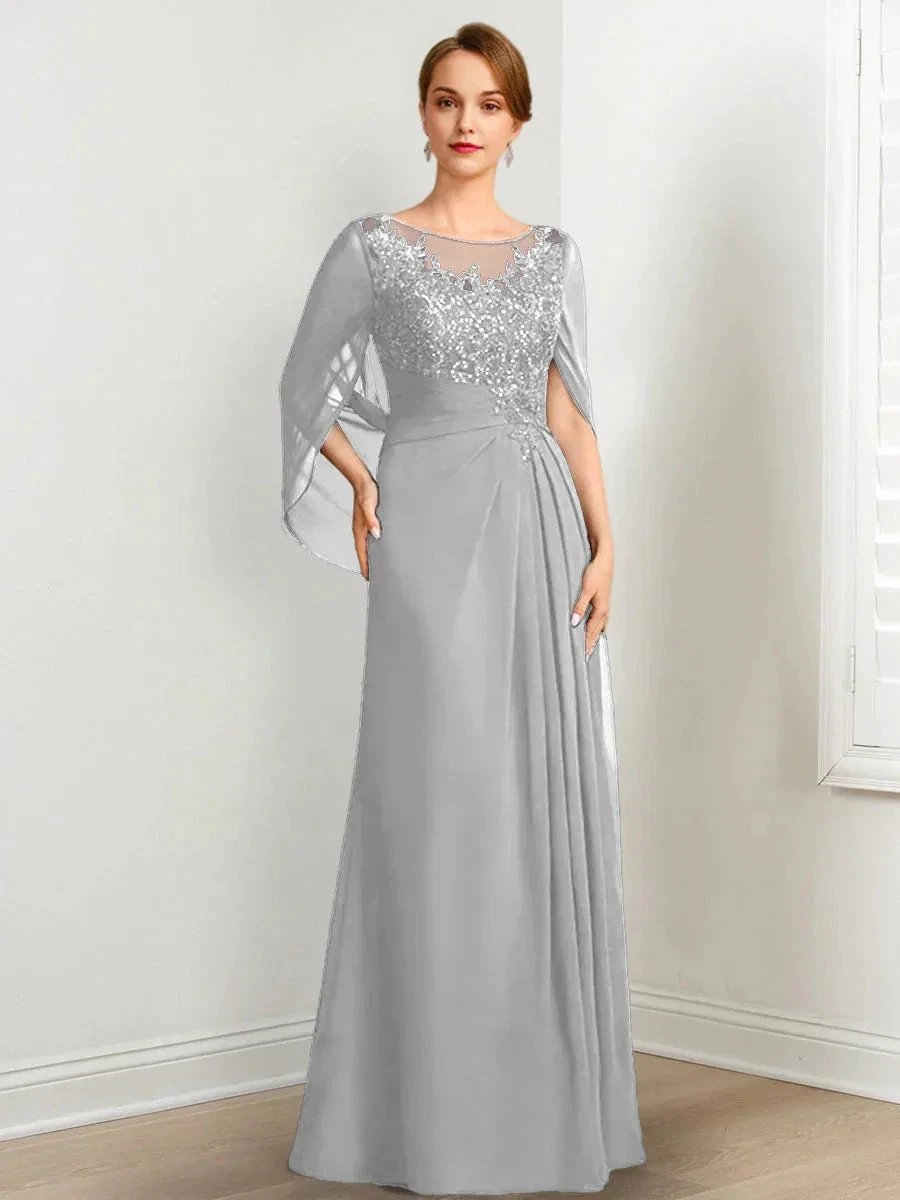A-Line/Princess Scoop Floor-Length Mother of the Bride Dresses with Pleated &amp; Sequins by Dreamylily