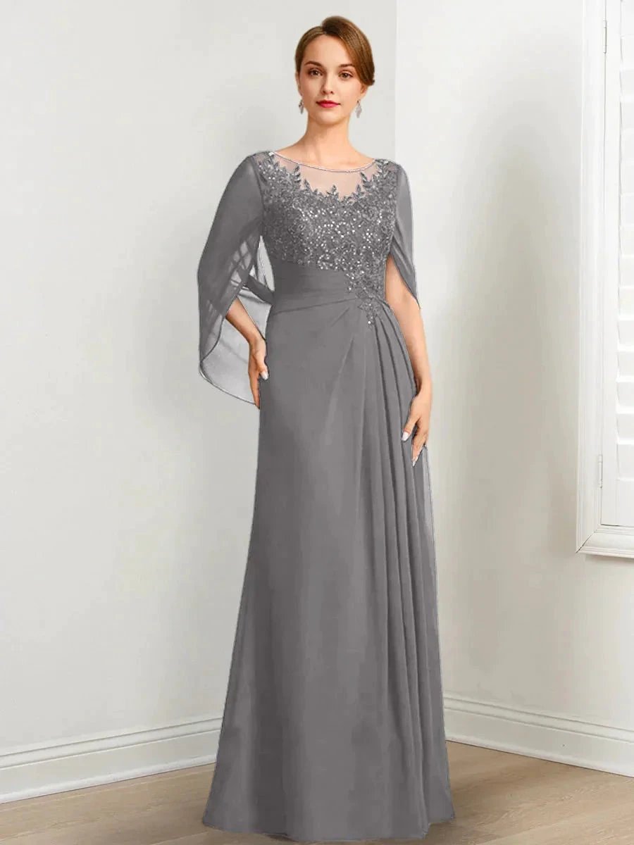 A-Line/Princess Scoop Floor-Length Mother of the Bride Dresses with Pleated &amp; Sequins by Dreamylily