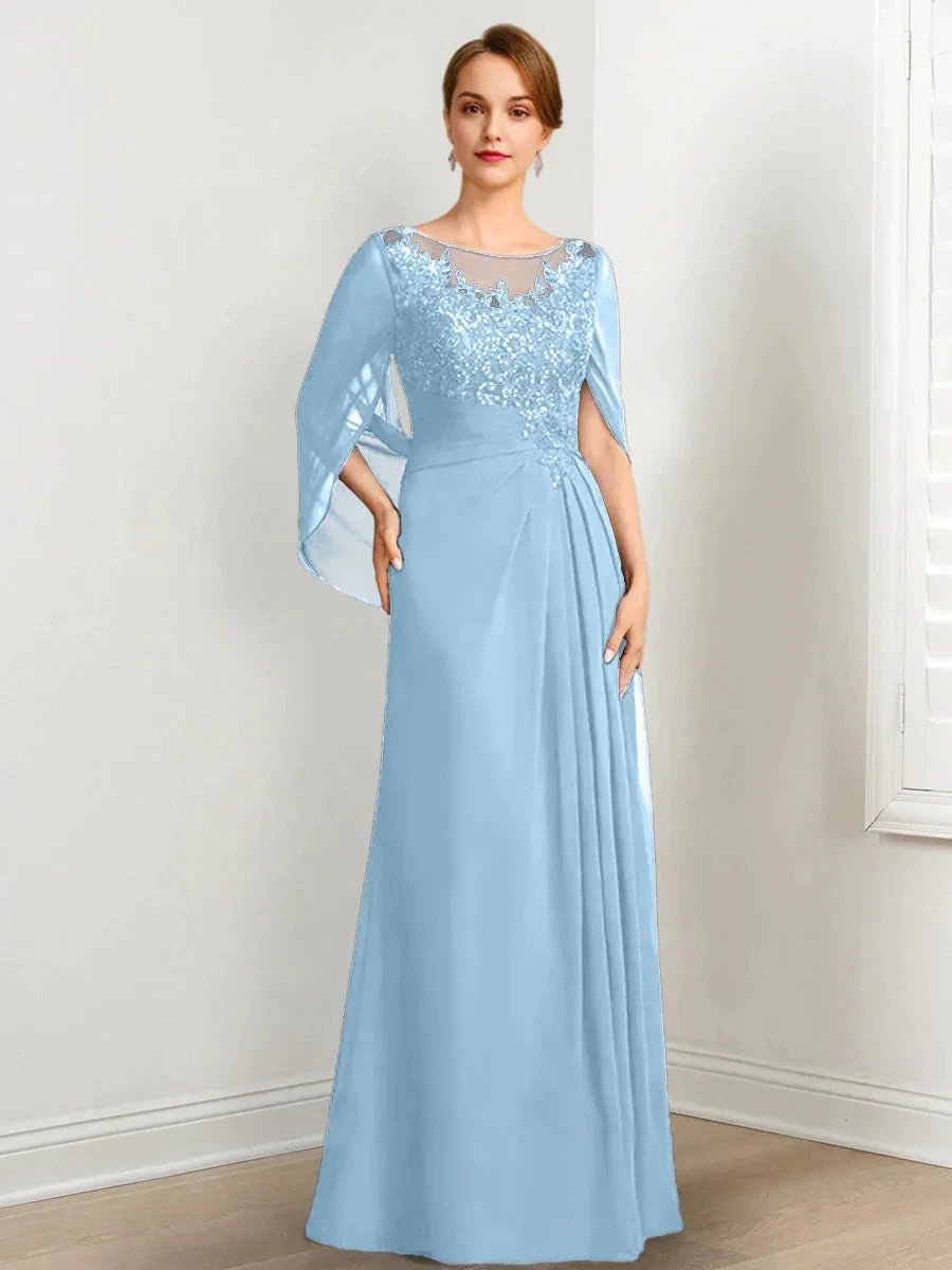 A-Line/Princess Scoop Floor-Length Mother of the Bride Dresses with Pleated &amp; Sequins by Dreamylily