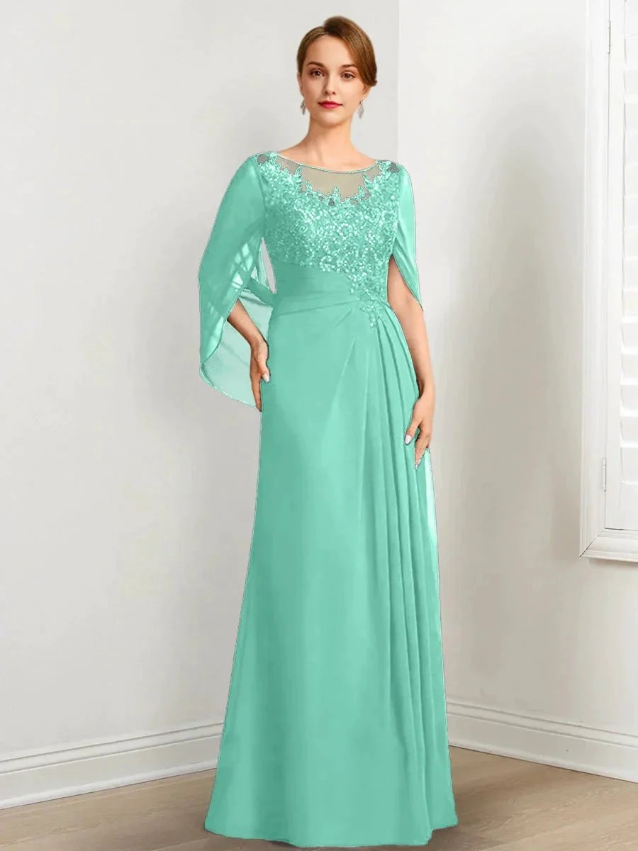 A-Line/Princess Scoop Floor-Length Mother of the Bride Dresses with Pleated &amp; Sequins by Dreamylily