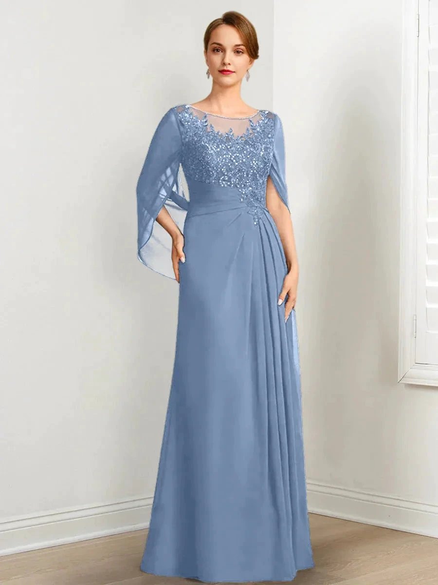 A-Line/Princess Scoop Floor-Length Mother of the Bride Dresses with Pleated &amp; Sequins by Dreamylily