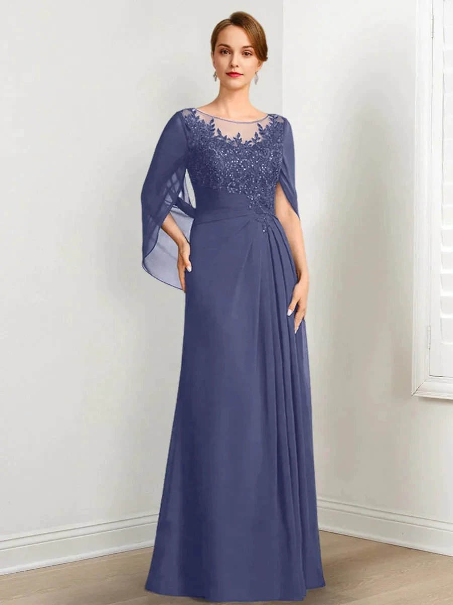 A-Line/Princess Scoop Floor-Length Mother of the Bride Dresses with Pleated &amp; Sequins by Dreamylily