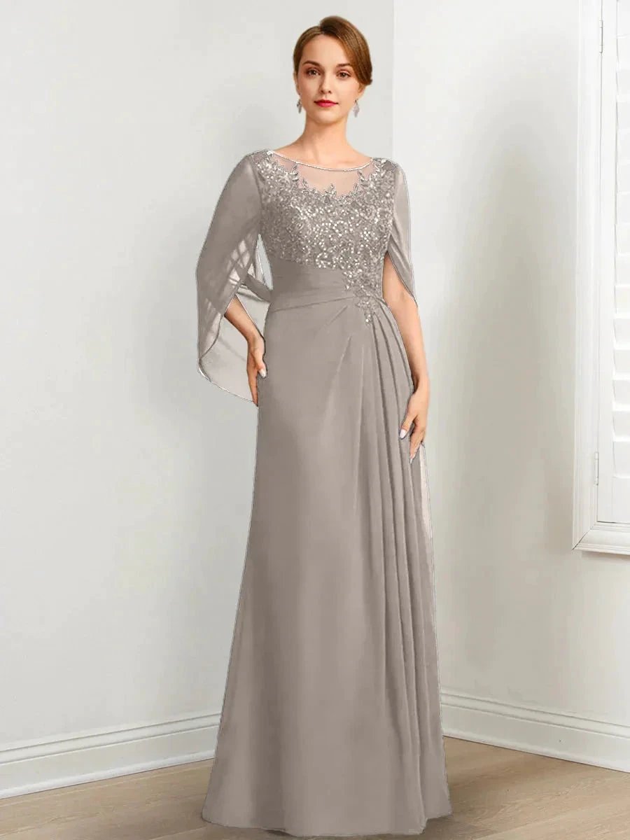 A-Line/Princess Scoop Floor-Length Mother of the Bride Dresses with Pleated &amp; Sequins by Dreamylily