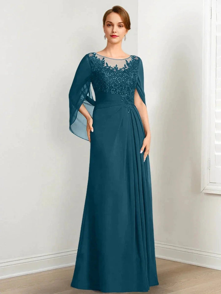 A-Line/Princess Scoop Floor-Length Mother of the Bride Dresses with Pleated &amp; Sequins by Dreamylily