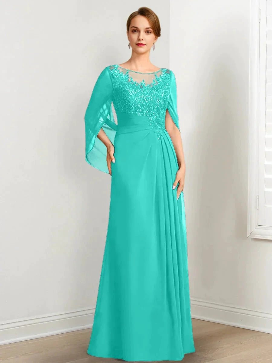 A-Line/Princess Scoop Floor-Length Mother of the Bride Dresses with Pleated &amp; Sequins by Dreamylily