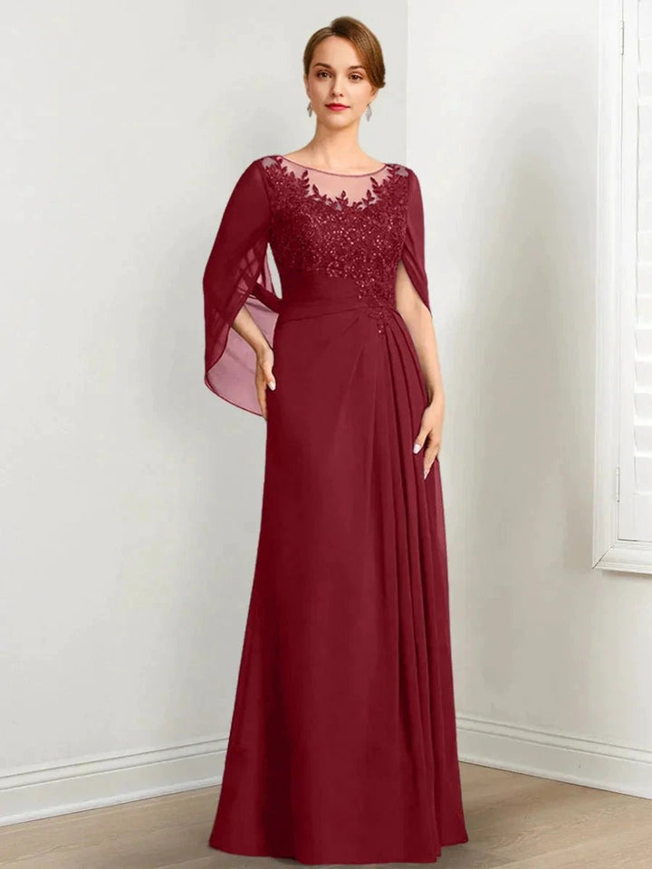 A-Line/Princess Scoop Floor-Length Mother of the Bride Dresses with Pleated &amp; Sequins by Dreamylily