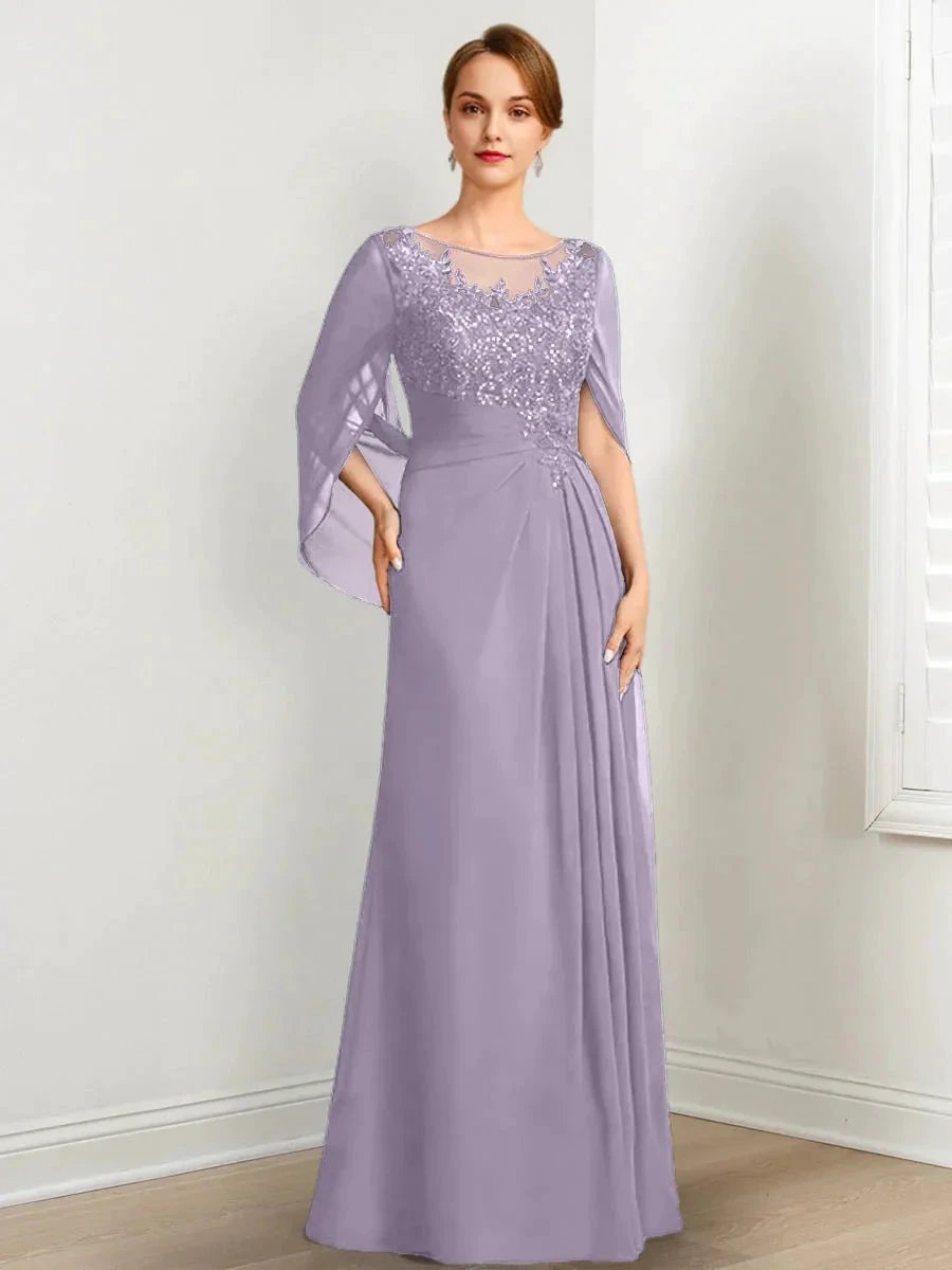 A-Line/Princess Scoop Floor-Length Mother of the Bride Dresses with Pleated &amp; Sequins by Dreamylily
