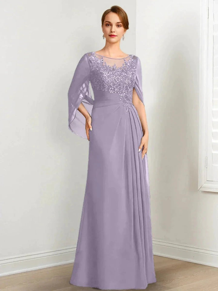 A-Line/Princess Scoop Floor-Length Mother of the Bride Dresses with Pleated &amp; Sequins by Dreamylily
