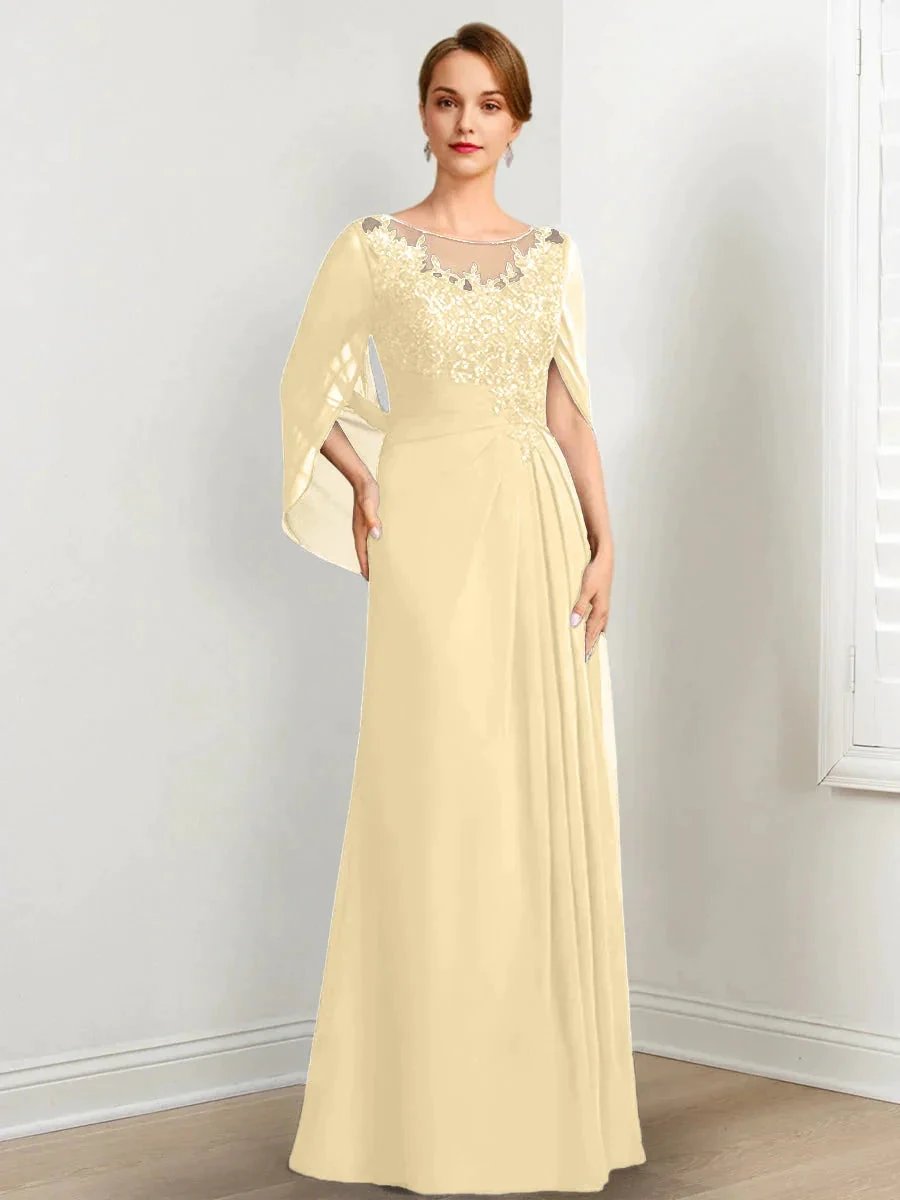 A-Line/Princess Scoop Floor-Length Mother of the Bride Dresses with Pleated &amp; Sequins by Dreamylily