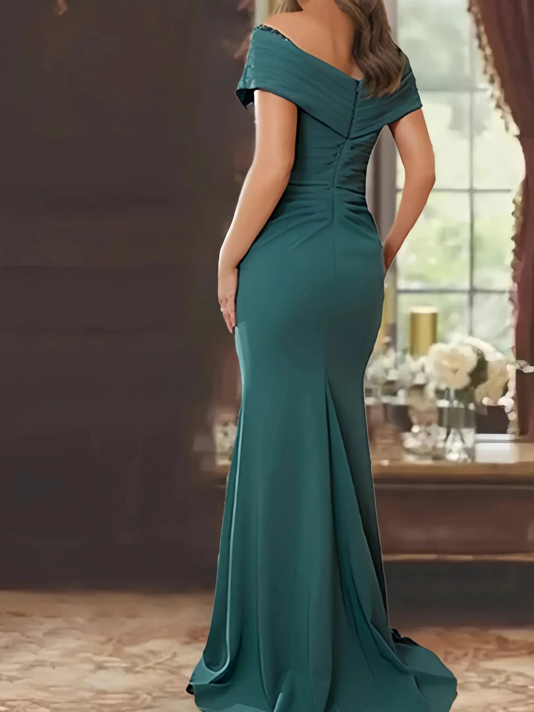 Sheath/Column Off-the-Shoulder Sleeveless Floor-Length Mother of the Bride Dresses With Ruffles by Dreamylily