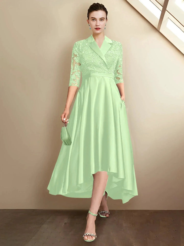 Sheath/Column V-Neck Tea-Length Mother of the Bride Dresses by Dreamylily