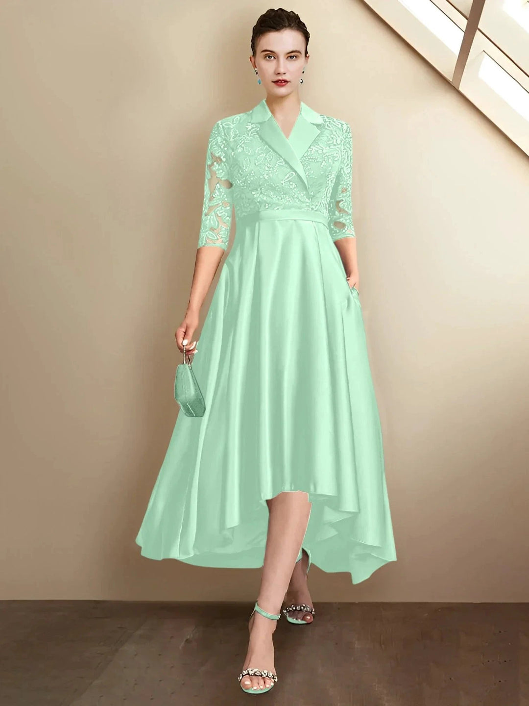 Abiti da madre della sposa a guaina/colonna con scollo a V e lunghezza tè