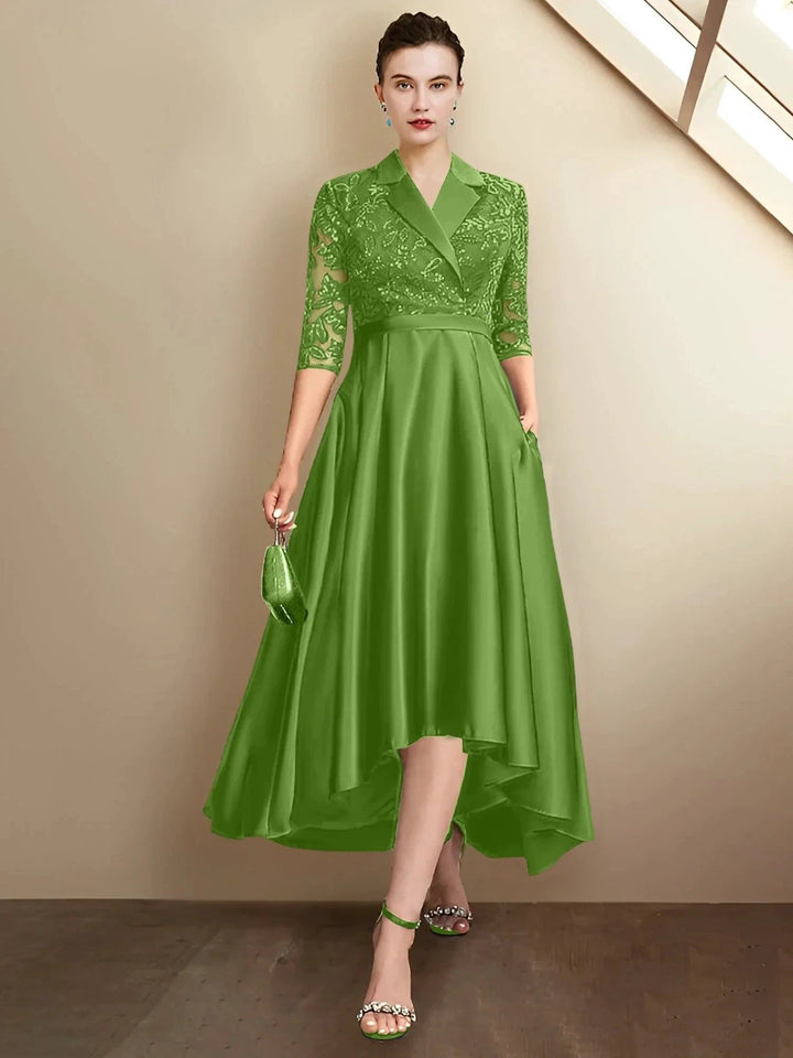 Sheath/Column V-Neck Tea-Length Mother of the Bride Dresses by Dreamylily