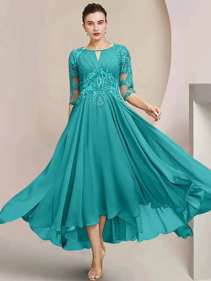 A-Line/Princess Scoop Tea-Length Mother of the Bride Dresses by Dreamylily