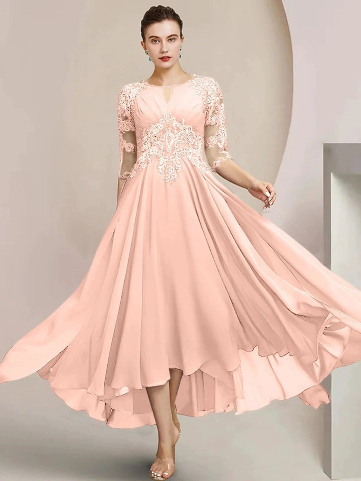 A-Line/Princess Scoop Tea-Length Mother of the Bride Dresses by Dreamylily