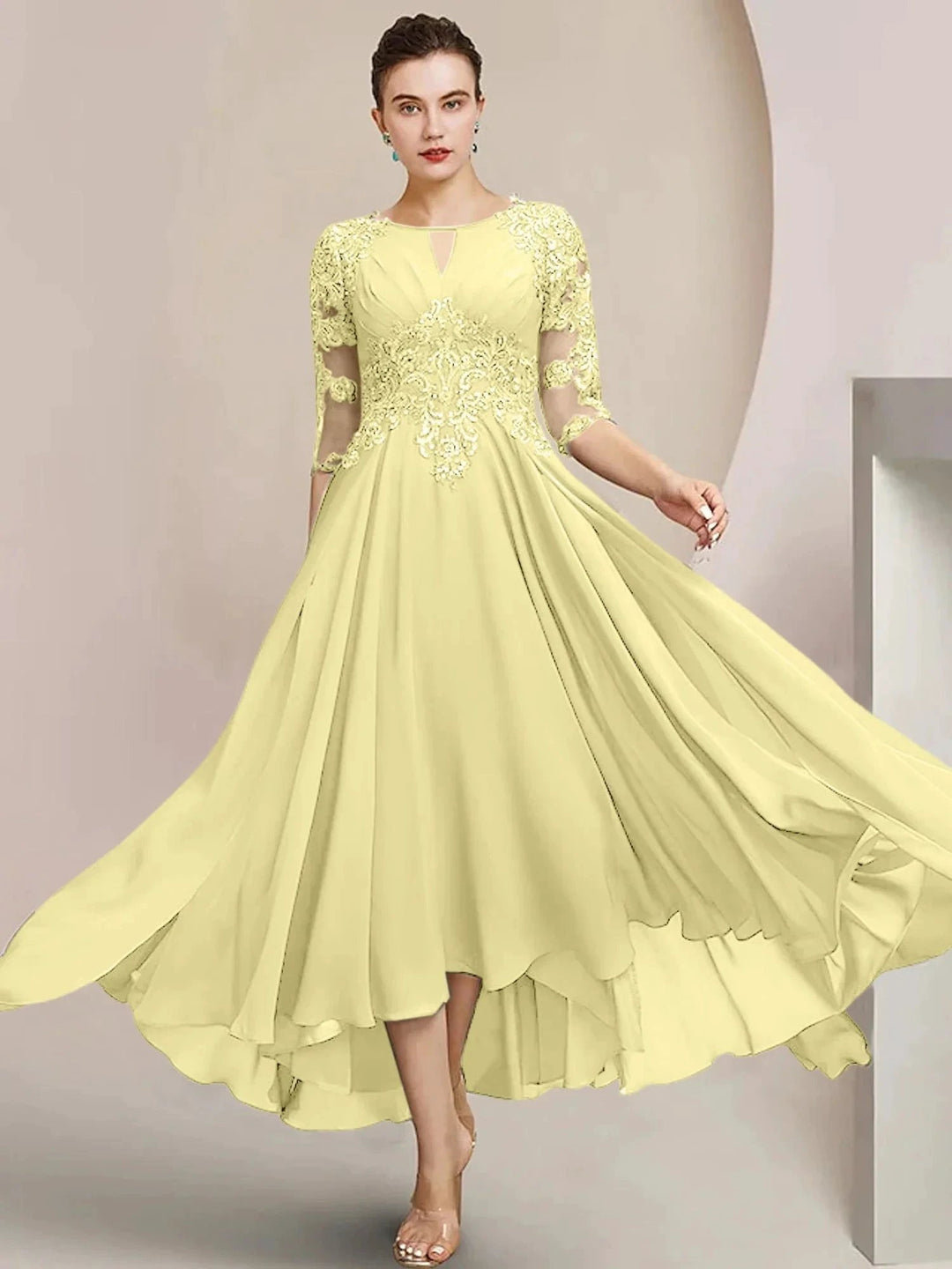 A-Line/Princess Scoop Tea-Length Mother of the Bride Dresses by Dreamylily