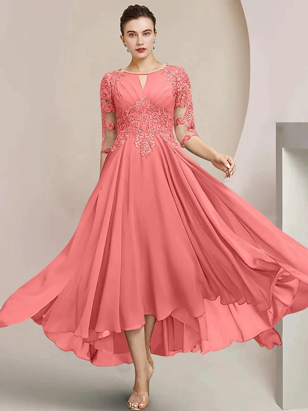 A-Line/Princess Scoop Tea-Length Mother of the Bride Dresses by Dreamylily