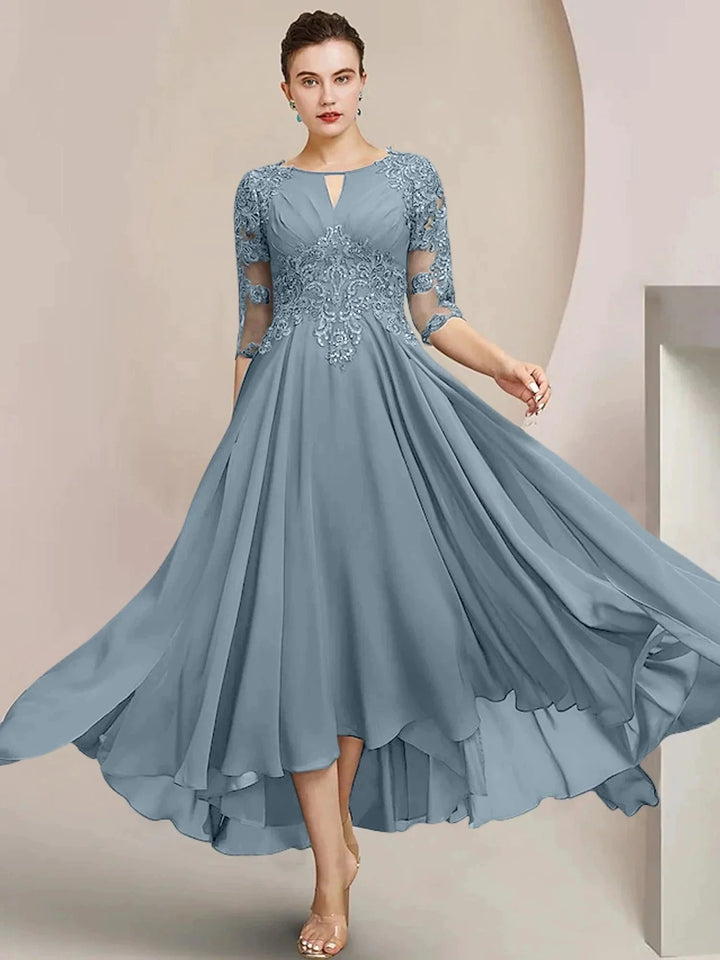 A-Line/Princess Scoop Tea-Length Mother of the Bride Dresses by Dreamylily