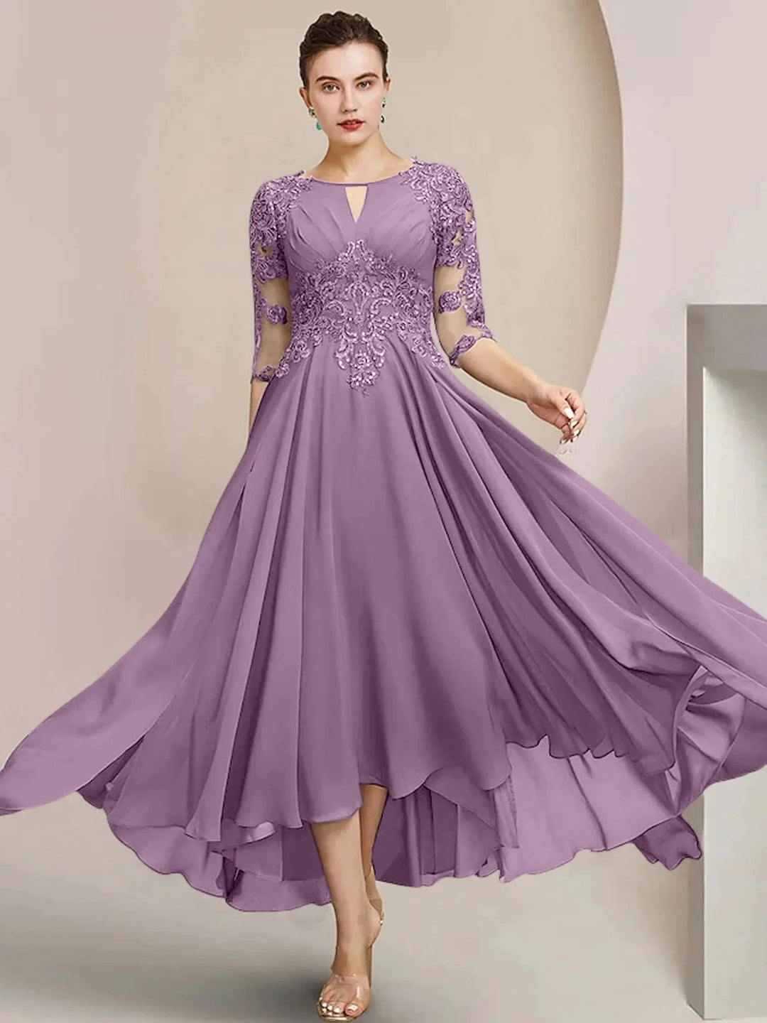 A-Line/Princess Scoop Tea-Length Mother of the Bride Dresses by Dreamylily