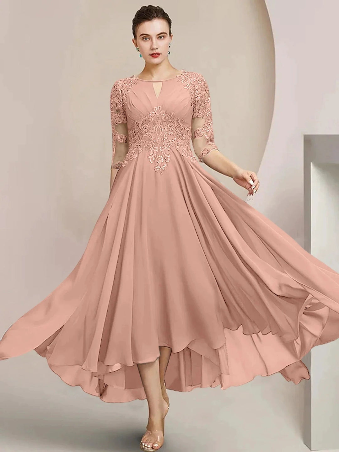 A-Line/Princess Scoop Tea-Length Mother of the Bride Dresses by Dreamylily