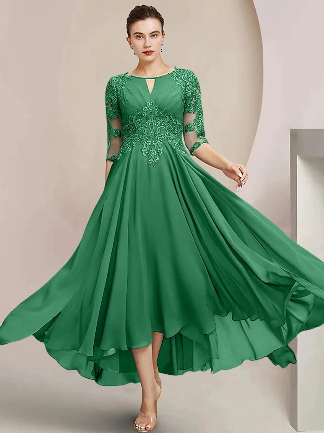 A-Line/Princess Scoop Tea-Length Mother of the Bride Dresses by Dreamylily
