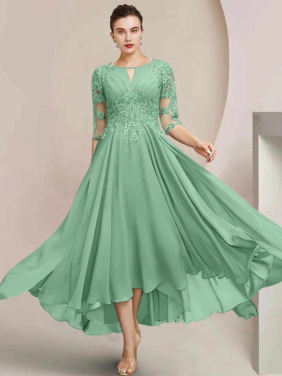 A-Line/Princess Scoop Tea-Length Mother of the Bride Dresses by Dreamylily