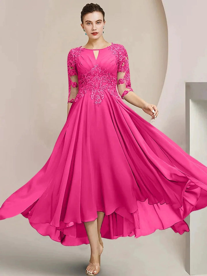 A-Line/Princess Scoop Tea-Length Mother of the Bride Dresses by Dreamylily