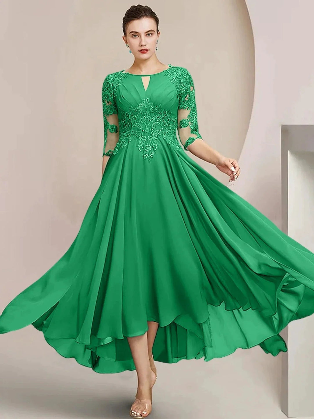 A-Line/Princess Scoop Tea-Length Mother of the Bride Dresses by Dreamylily