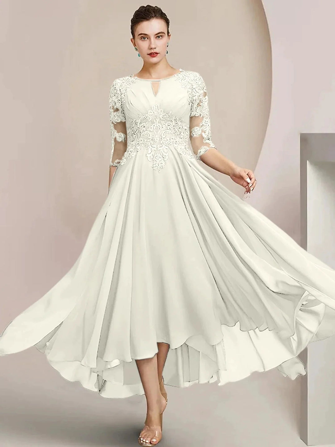 A-Line/Princess Scoop Tea-Length Mother of the Bride Dresses by Dreamylily