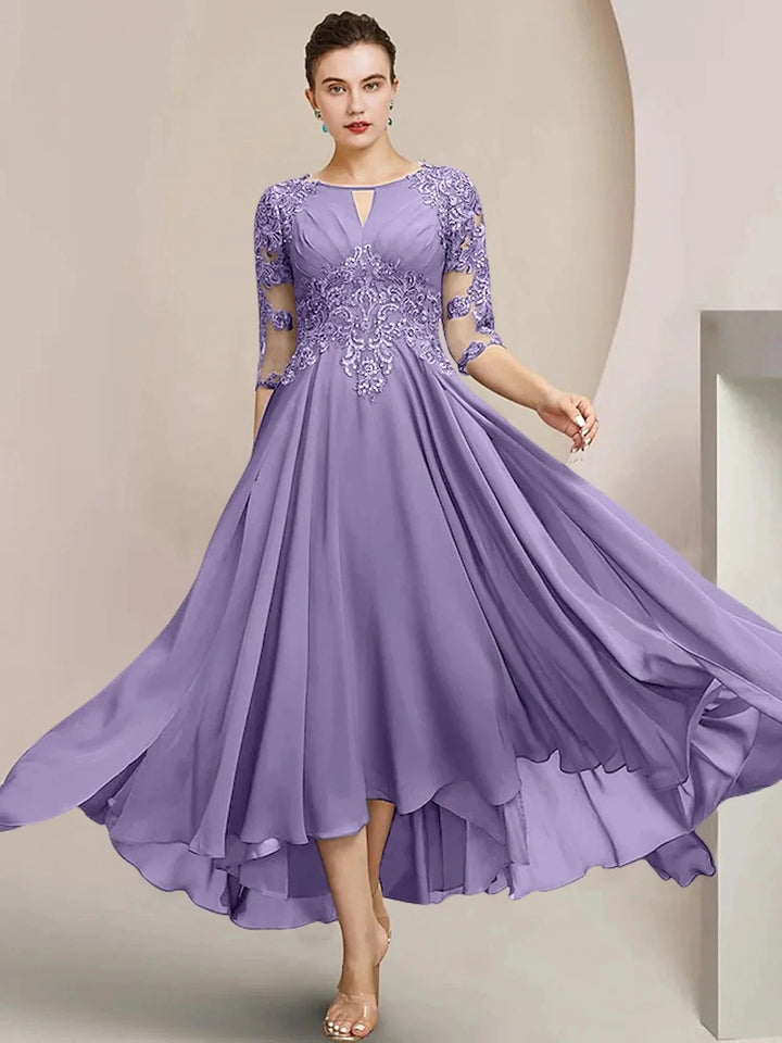A-Line/Princess Scoop Tea-Length Mother of the Bride Dresses by Dreamylily