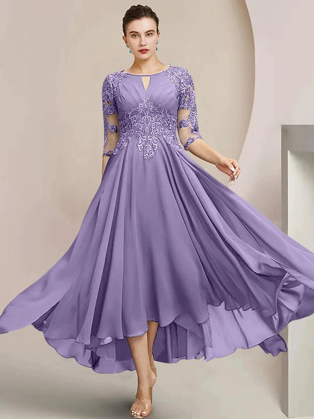 A-Line/Princess Scoop Tea-Length Mother of the Bride Dresses by Dreamylily