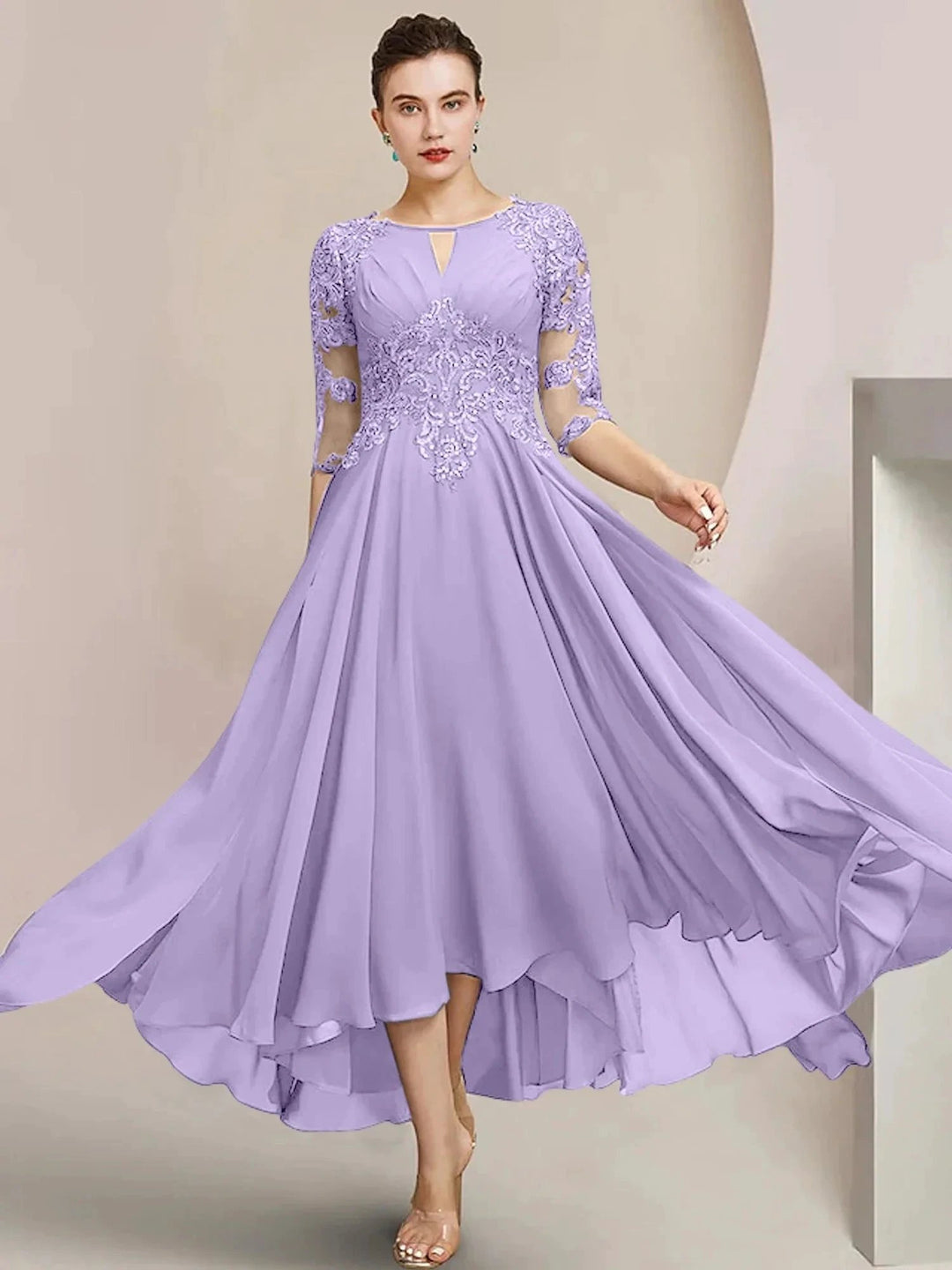 A-Line/Princess Scoop Tea-Length Mother of the Bride Dresses by Dreamylily