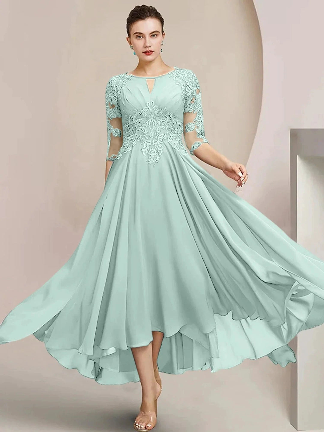 A-Line/Princess Scoop Tea-Length Mother of the Bride Dresses by Dreamylily