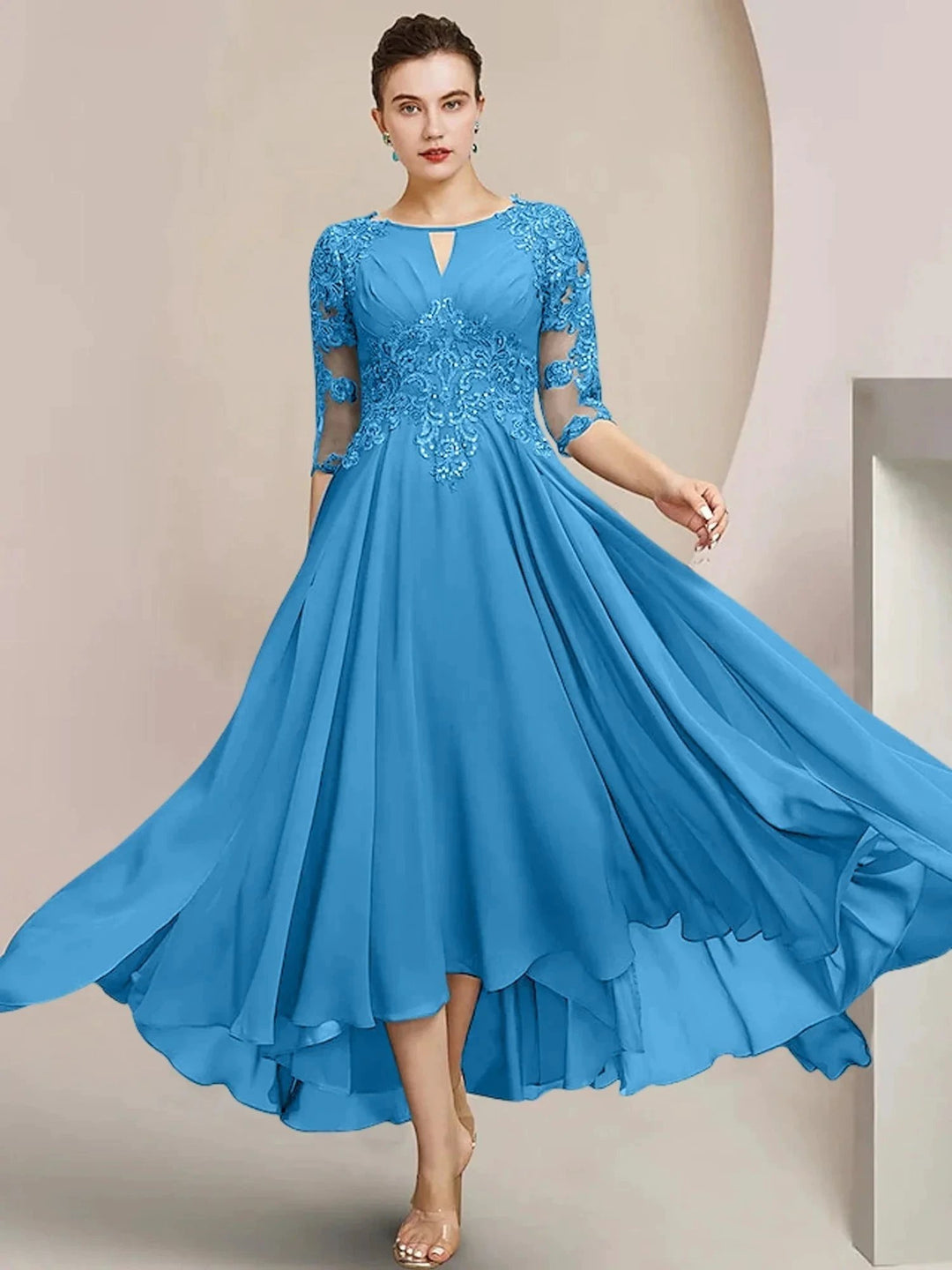 A-Line/Princess Scoop Tea-Length Mother of the Bride Dresses by Dreamylily