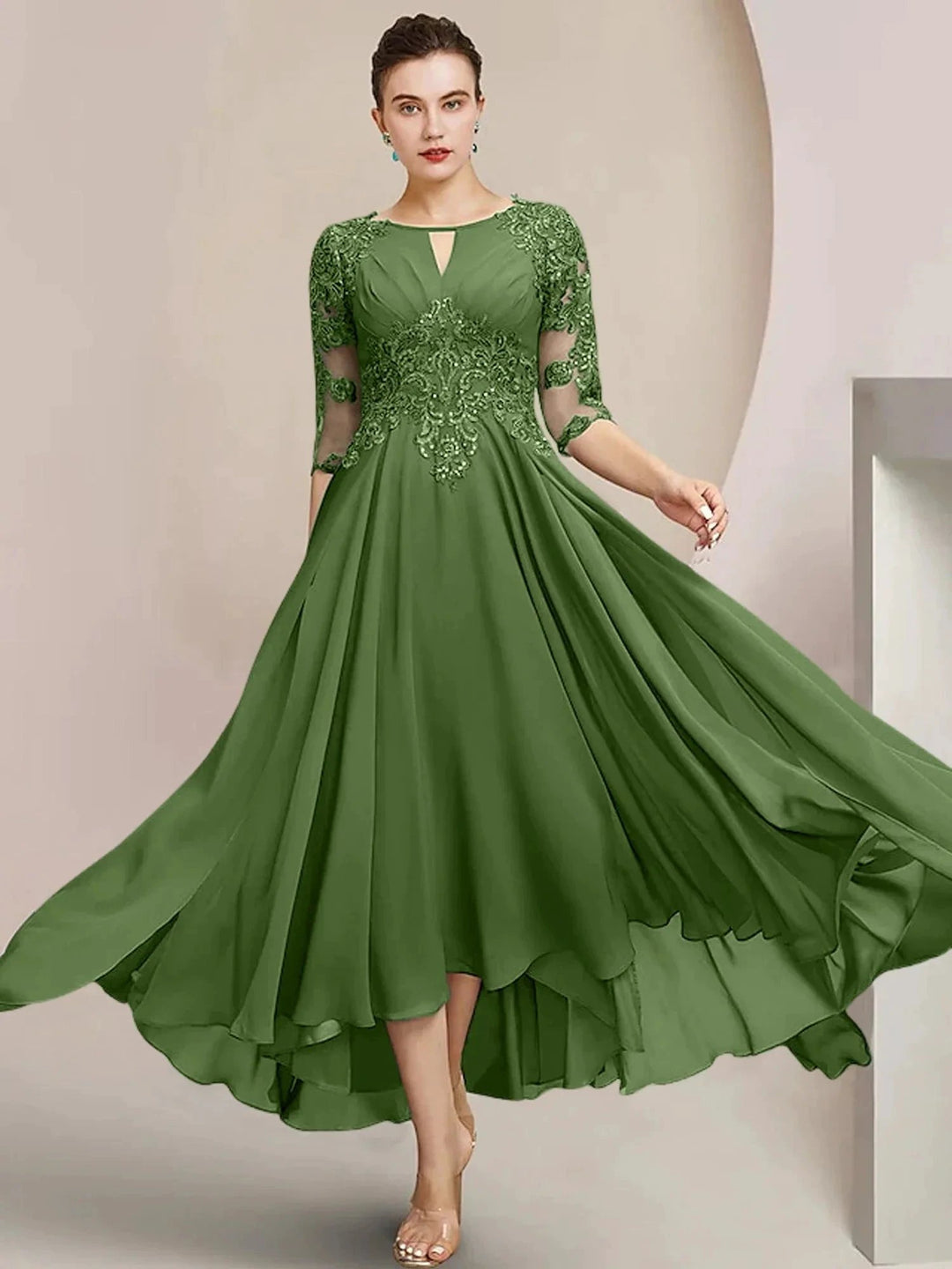 A-Line/Princess Scoop Tea-Length Mother of the Bride Dresses by Dreamylily