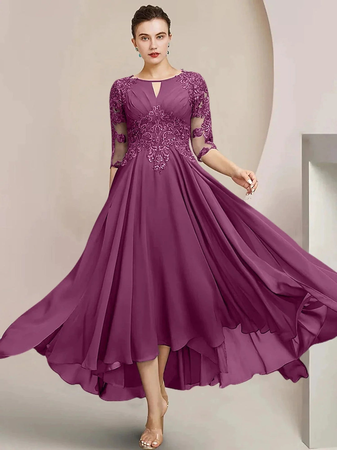 A-Line/Princess Scoop Tea-Length Mother of the Bride Dresses by Dreamylily