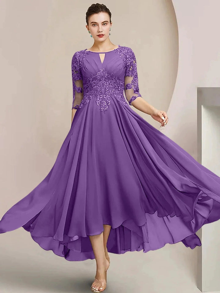 A-Line/Princess Scoop Tea-Length Mother of the Bride Dresses by Dreamylily