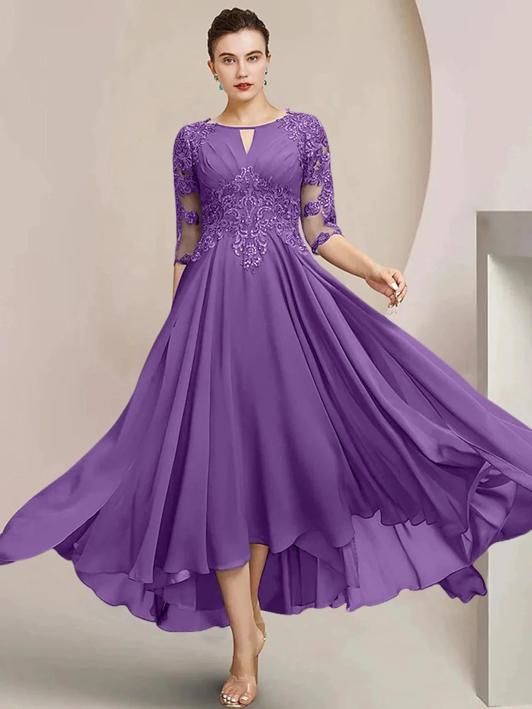 A-Line/Princess Scoop Tea-Length Mother of the Bride Dresses by Dreamylily