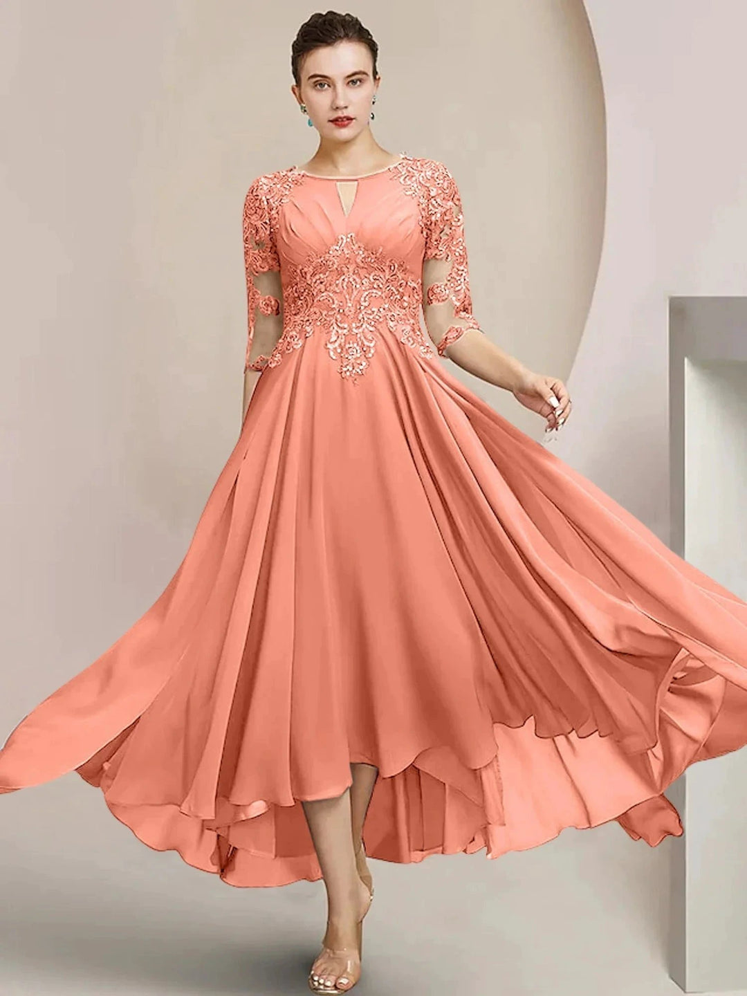 A-Line/Princess Scoop Tea-Length Mother of the Bride Dresses by Dreamylily