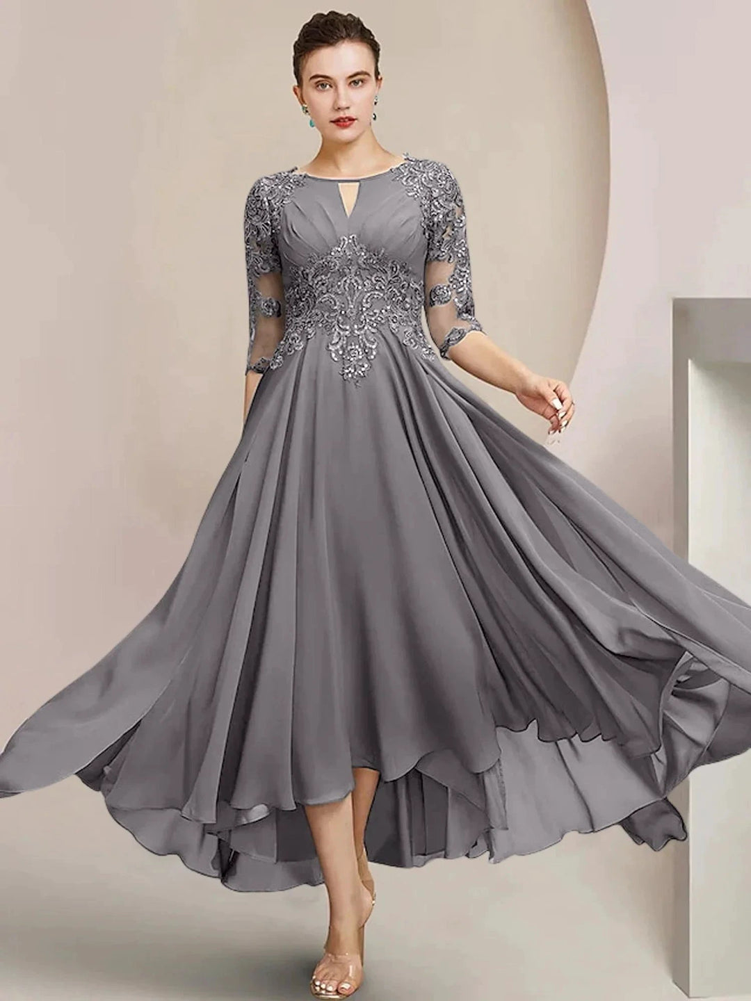A-Line/Princess Scoop Tea-Length Mother of the Bride Dresses by Dreamylily