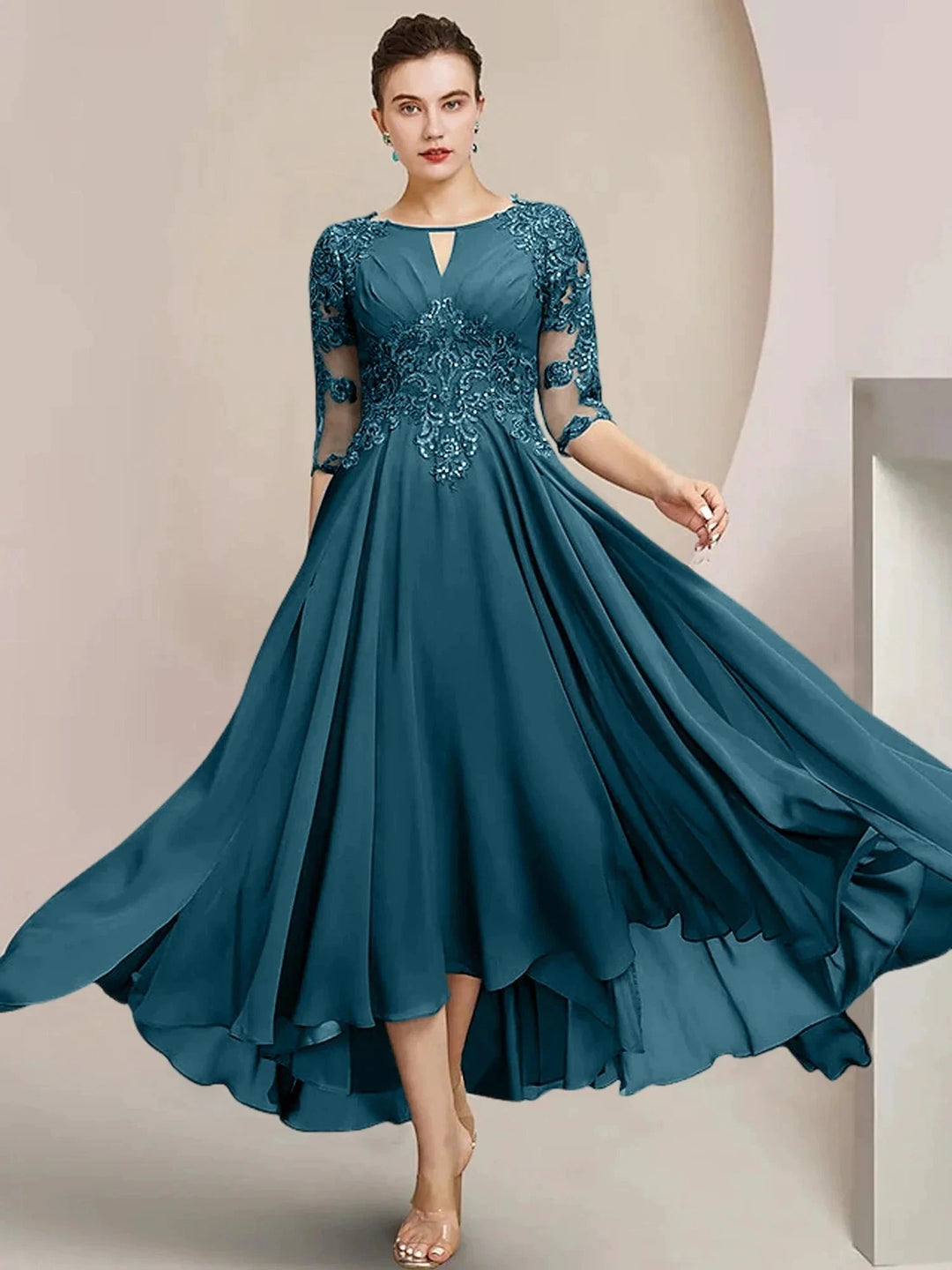 A-Line/Princess Scoop Tea-Length Mother of the Bride Dresses by Dreamylily