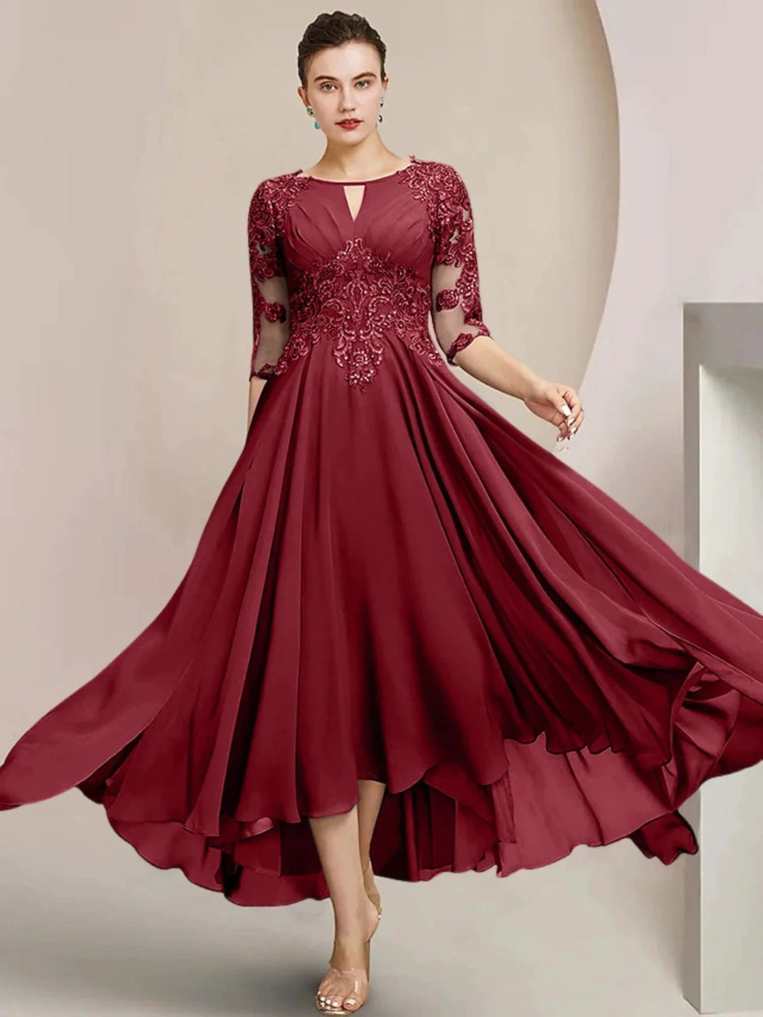 A-Line/Princess Scoop Tea-Length Mother of the Bride Dresses by Dreamylily