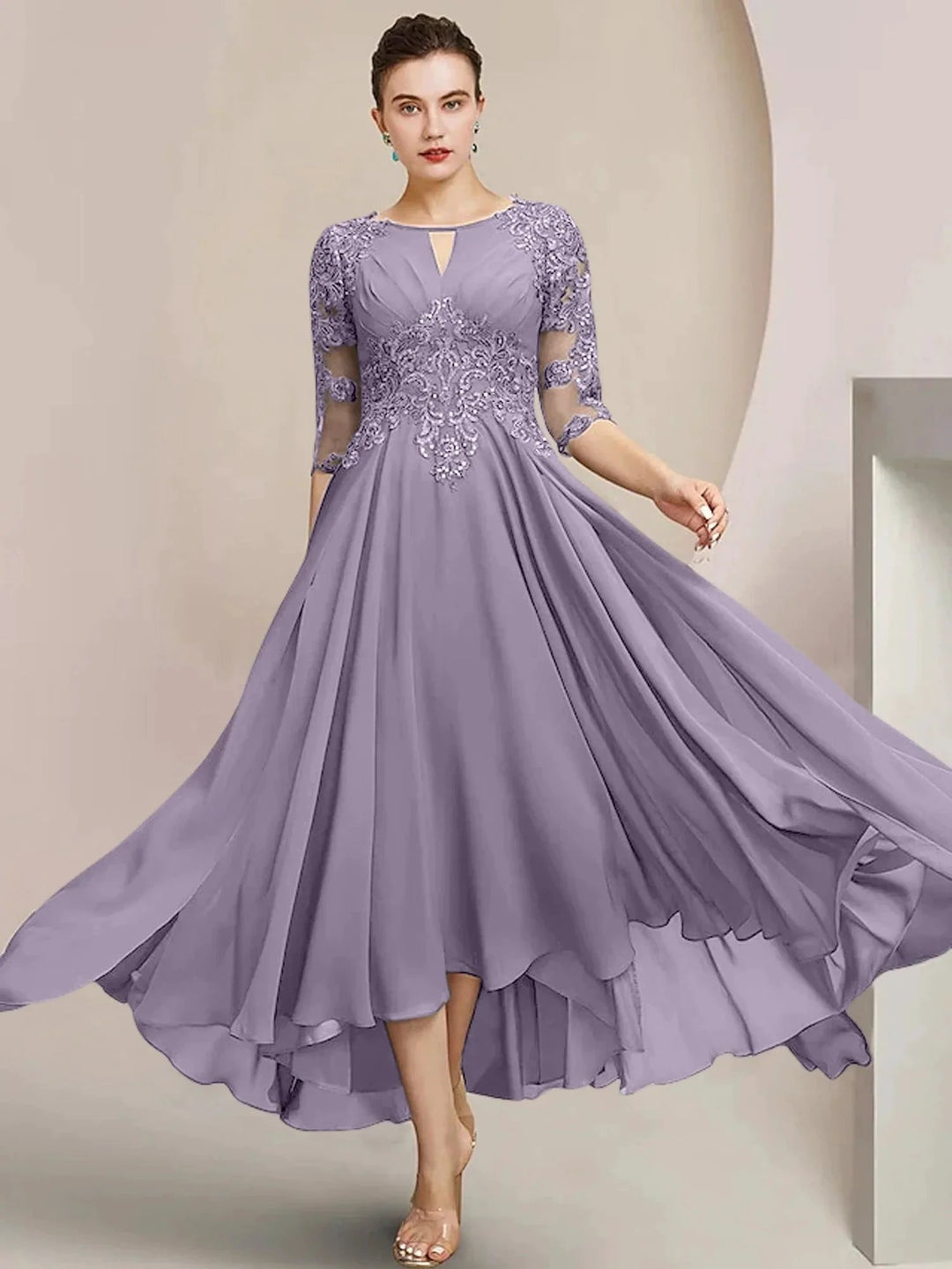 A-Line/Princess Scoop Tea-Length Mother of the Bride Dresses by Dreamylily