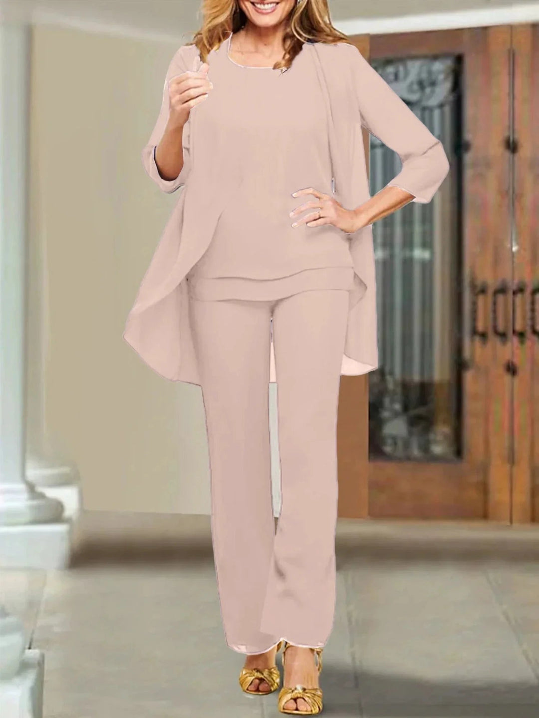 Chiffon Scoop Mother of the Bride Pantsuits by Dreamylily